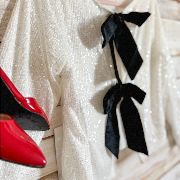 Tops - Elegant Sequin Top with Black Bows